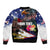 United States and American Samoa Sleeve Zip Bomber Jacket Bald Eagle Rose and Hibiscus Flower