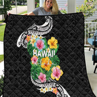 Hawaii Aloha Tropical Leaves and Flower Quilt with Polynesian Art Tattoo Black Color LT03 Black - Polynesian Pride