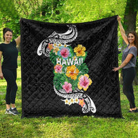 Hawaii Aloha Tropical Leaves and Flower Quilt with Polynesian Art Tattoo Black Color LT03 - Polynesian Pride