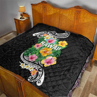 Hawaii Aloha Tropical Leaves and Flower Quilt with Polynesian Art Tattoo Black Color LT03 - Polynesian Pride