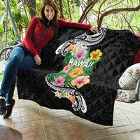 Hawaii Aloha Tropical Leaves and Flower Quilt with Polynesian Art Tattoo Black Color LT03 - Polynesian Pride