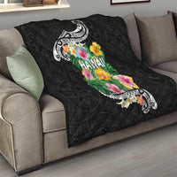 Hawaii Aloha Tropical Leaves and Flower Quilt with Polynesian Art Tattoo Black Color LT03 - Polynesian Pride