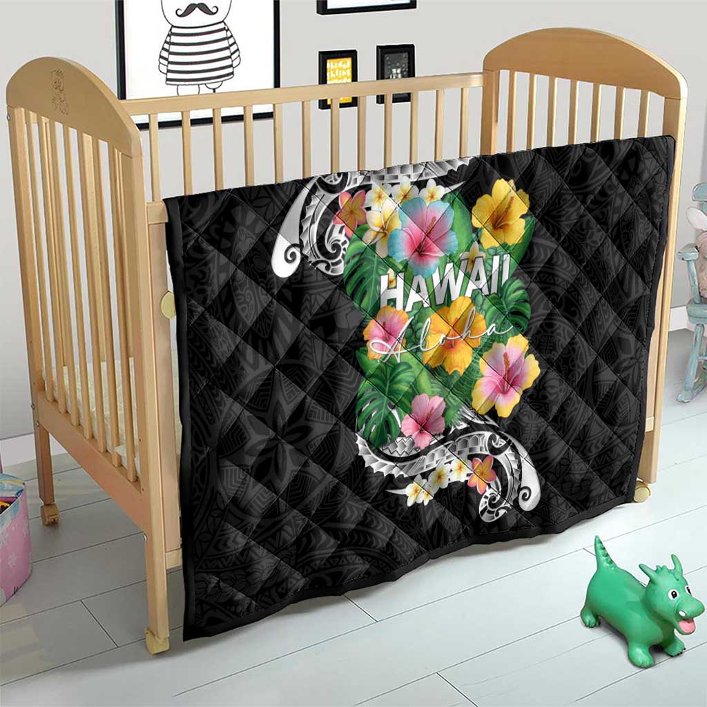 Hawaii Aloha Tropical Leaves and Flower Quilt with Polynesian Art Tattoo Black Color LT03 - Polynesian Pride