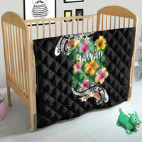 Hawaii Aloha Tropical Leaves and Flower Quilt with Polynesian Art Tattoo Black Color LT03 - Polynesian Pride