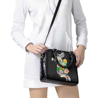 Hawaii Aloha Tropical Leaves and Flower Shoulder Handbag with Polynesian Art Tattoo Black Color LT03 - Polynesian Pride