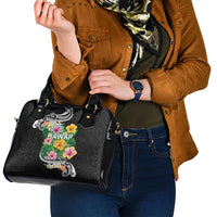Hawaii Aloha Tropical Leaves and Flower Shoulder Handbag with Polynesian Art Tattoo Black Color LT03 - Polynesian Pride