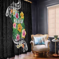 Hawaii Aloha Tropical Leaves and Flower Window Curtain with Polynesian Art Tattoo Black Color LT03 - Polynesian Pride