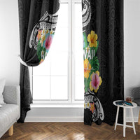 Hawaii Aloha Tropical Leaves and Flower Window Curtain with Polynesian Art Tattoo Black Color LT03 - Polynesian Pride