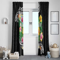 Hawaii Aloha Tropical Leaves and Flower Window Curtain with Polynesian Art Tattoo Black Color LT03 - Polynesian Pride