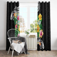Hawaii Aloha Tropical Leaves and Flower Window Curtain with Polynesian Art Tattoo Black Color LT03 - Polynesian Pride