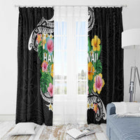 Hawaii Aloha Tropical Leaves and Flower Window Curtain with Polynesian Art Tattoo Black Color LT03 - Polynesian Pride