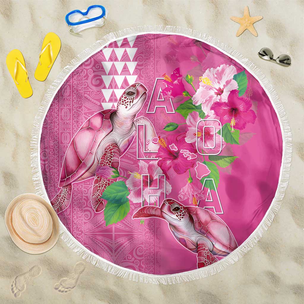 Hawaii Aloha Turtle Hibiscus and Leaves Beach Blanket with Polynesian and Kakau Tattoos Rose Color LT03 One Size 150cm Pink - Polynesian Pride