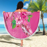 Hawaii Aloha Turtle Hibiscus and Leaves Beach Blanket with Polynesian and Kakau Tattoos Rose Color LT03 - Polynesian Pride