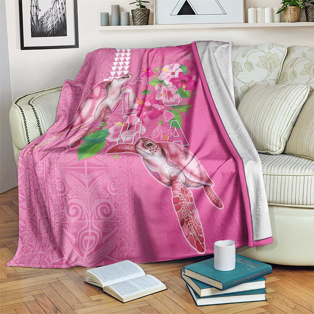 Hawaii Aloha Turtle Hibiscus and Leaves Blanket with Polynesian and Kakau Tattoos Rose Color LT03 Pink - Polynesian Pride