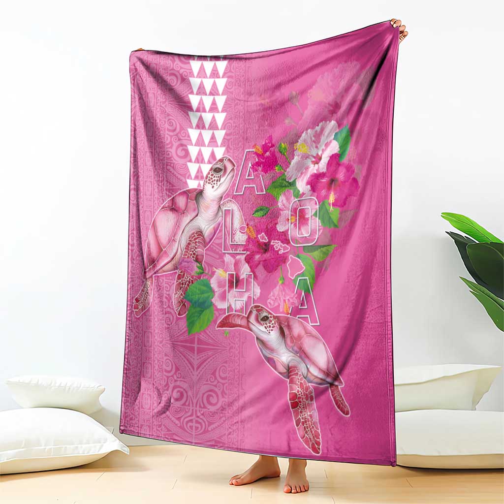 Hawaii Aloha Turtle Hibiscus and Leaves Blanket with Polynesian and Kakau Tattoos Rose Color LT03 - Polynesian Pride
