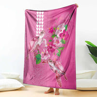 Hawaii Aloha Turtle Hibiscus and Leaves Blanket with Polynesian and Kakau Tattoos Rose Color LT03 - Polynesian Pride