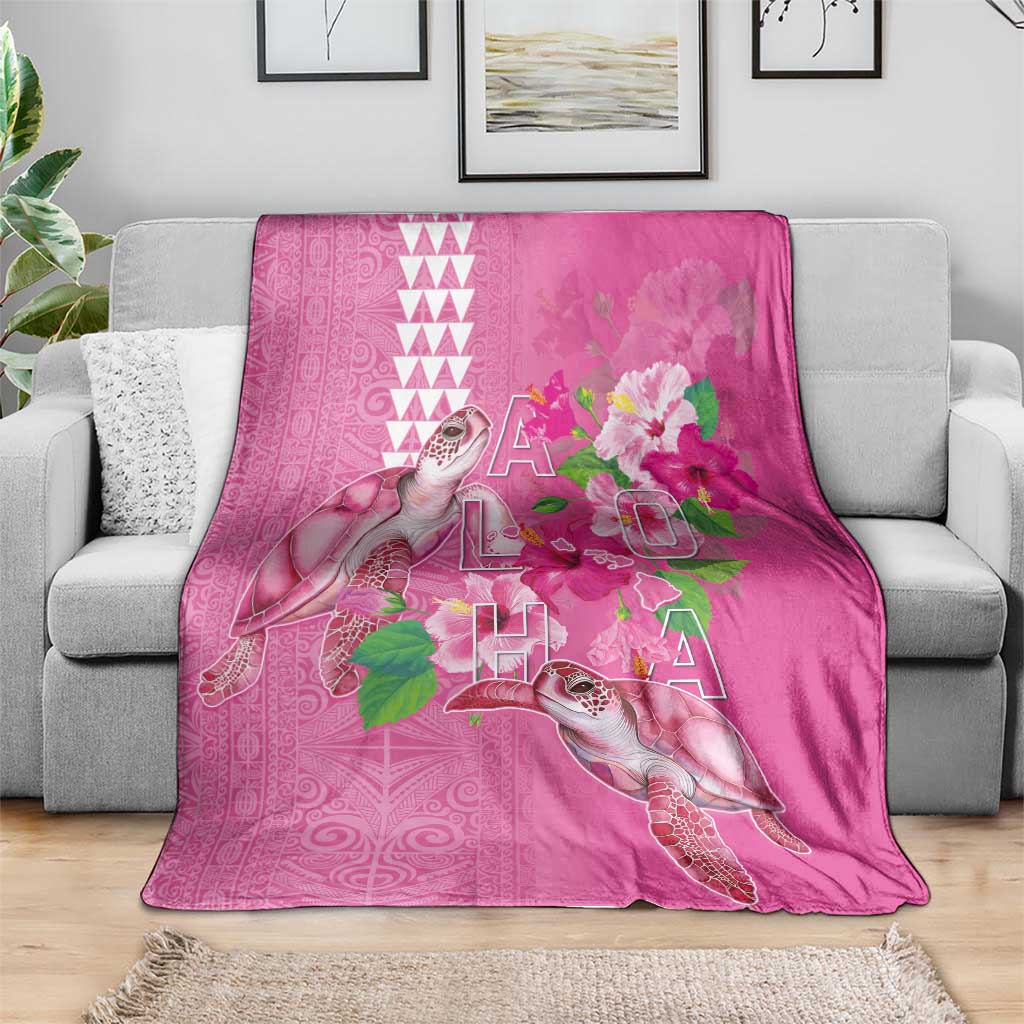 Hawaii Aloha Turtle Hibiscus and Leaves Blanket with Polynesian and Kakau Tattoos Rose Color LT03 - Polynesian Pride