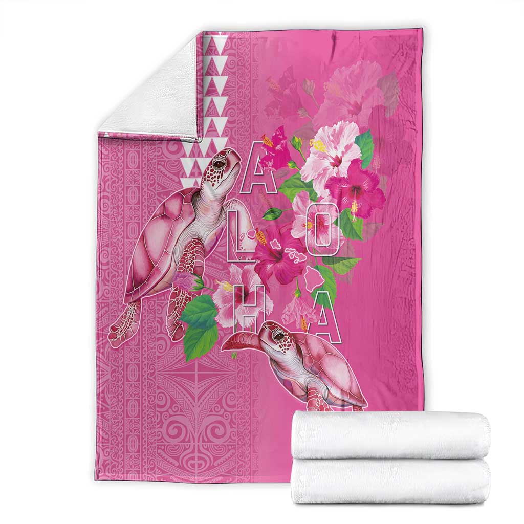 Hawaii Aloha Turtle Hibiscus and Leaves Blanket with Polynesian and Kakau Tattoos Rose Color LT03 - Polynesian Pride