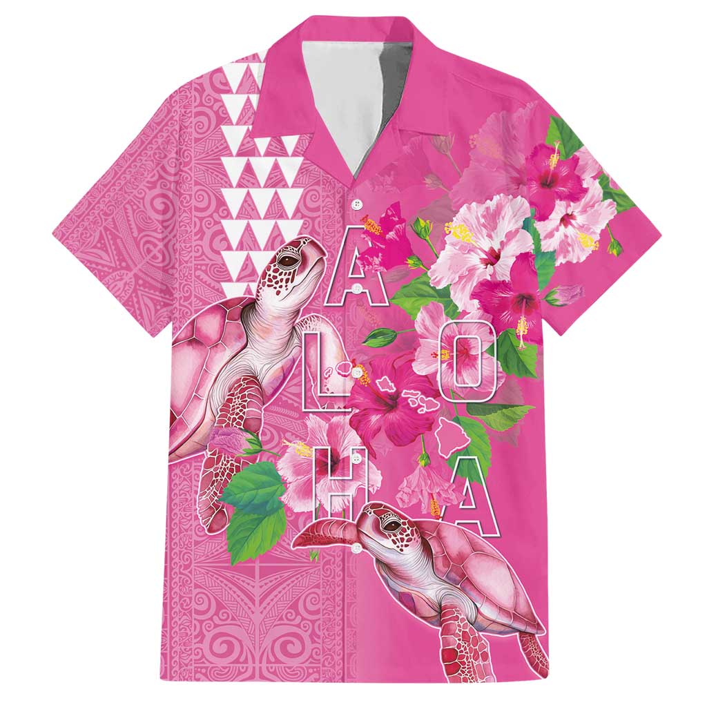 Hawaii Aloha Turtle Hibiscus and Leaves Hawaiian Shirt with Polynesian and Kakau Tattoos Rose Color LT03 Pink - Polynesian Pride