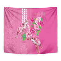 Hawaii Aloha Turtle Hibiscus and Leaves Tapestry with Polynesian and Kakau Tattoos Rose Color LT03 - Polynesian Pride