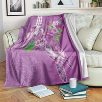 Hawaii Aloha Turtle Hibiscus and Leaves Blanket with Polynesian and Kakau Tattoos Lilac Color LT03 Purple - Polynesian Pride