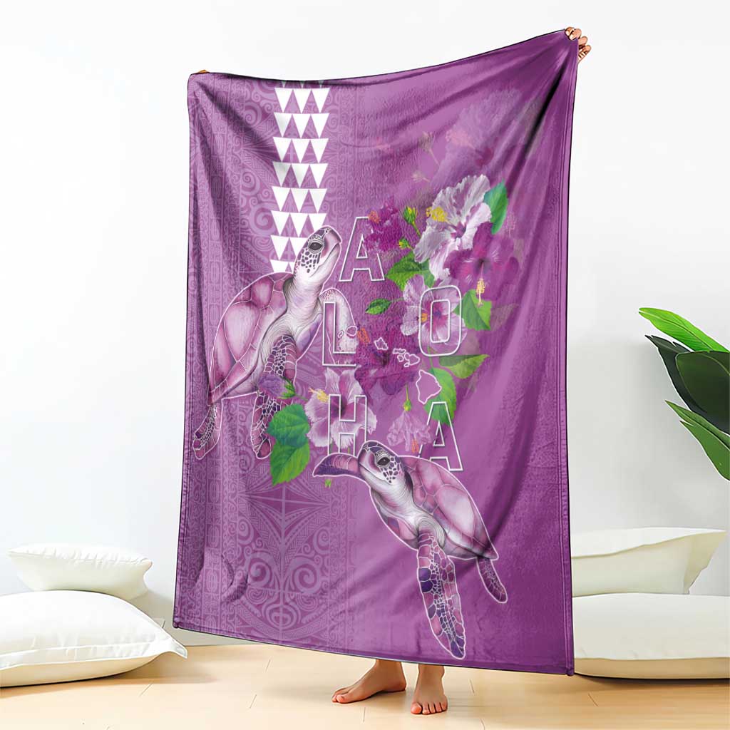 Hawaii Aloha Turtle Hibiscus and Leaves Blanket with Polynesian and Kakau Tattoos Lilac Color LT03 - Polynesian Pride