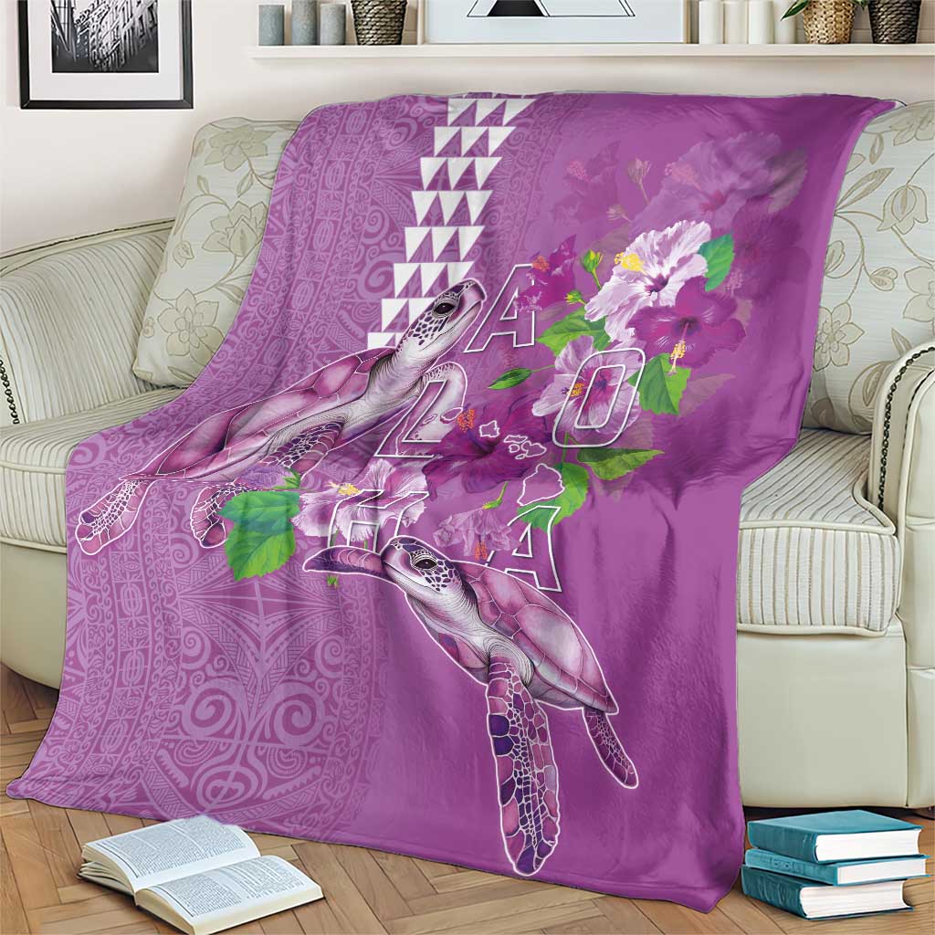 Hawaii Aloha Turtle Hibiscus and Leaves Blanket with Polynesian and Kakau Tattoos Lilac Color LT03 - Polynesian Pride