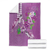 Hawaii Aloha Turtle Hibiscus and Leaves Blanket with Polynesian and Kakau Tattoos Lilac Color LT03 - Polynesian Pride