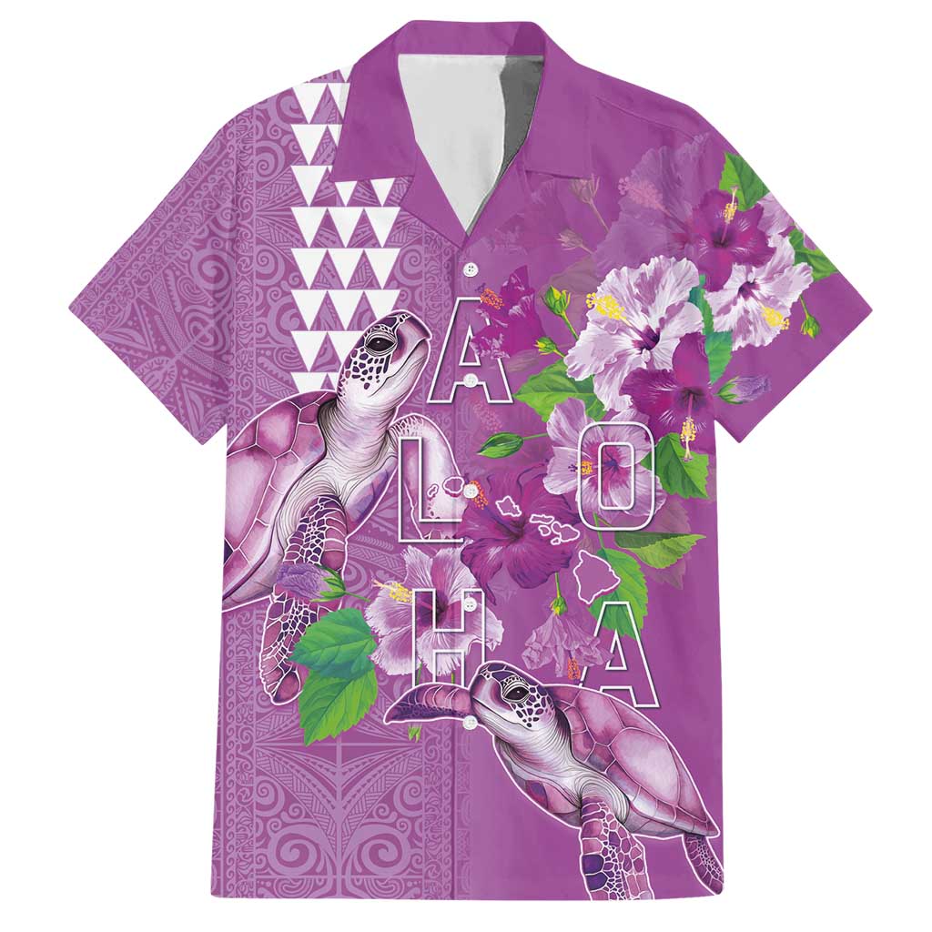 Hawaii Aloha Turtle Hibiscus and Leaves Hawaiian Shirt with Polynesian and Kakau Tattoos Lilac Color LT03 Purple - Polynesian Pride