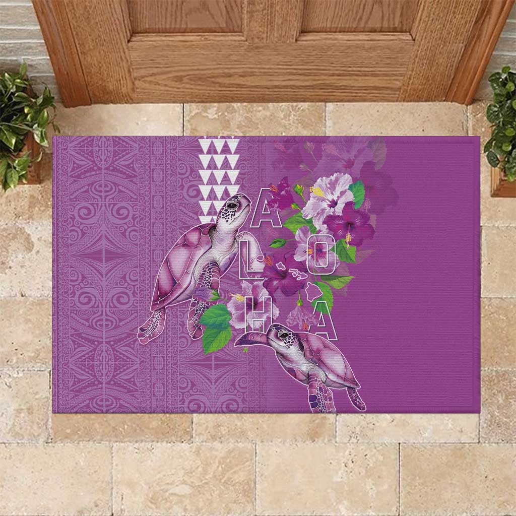 Hawaii Aloha Turtle Hibiscus and Leaves Rubber Doormat with Polynesian and Kakau Tattoos Lilac Color LT03 Purple - Polynesian Pride