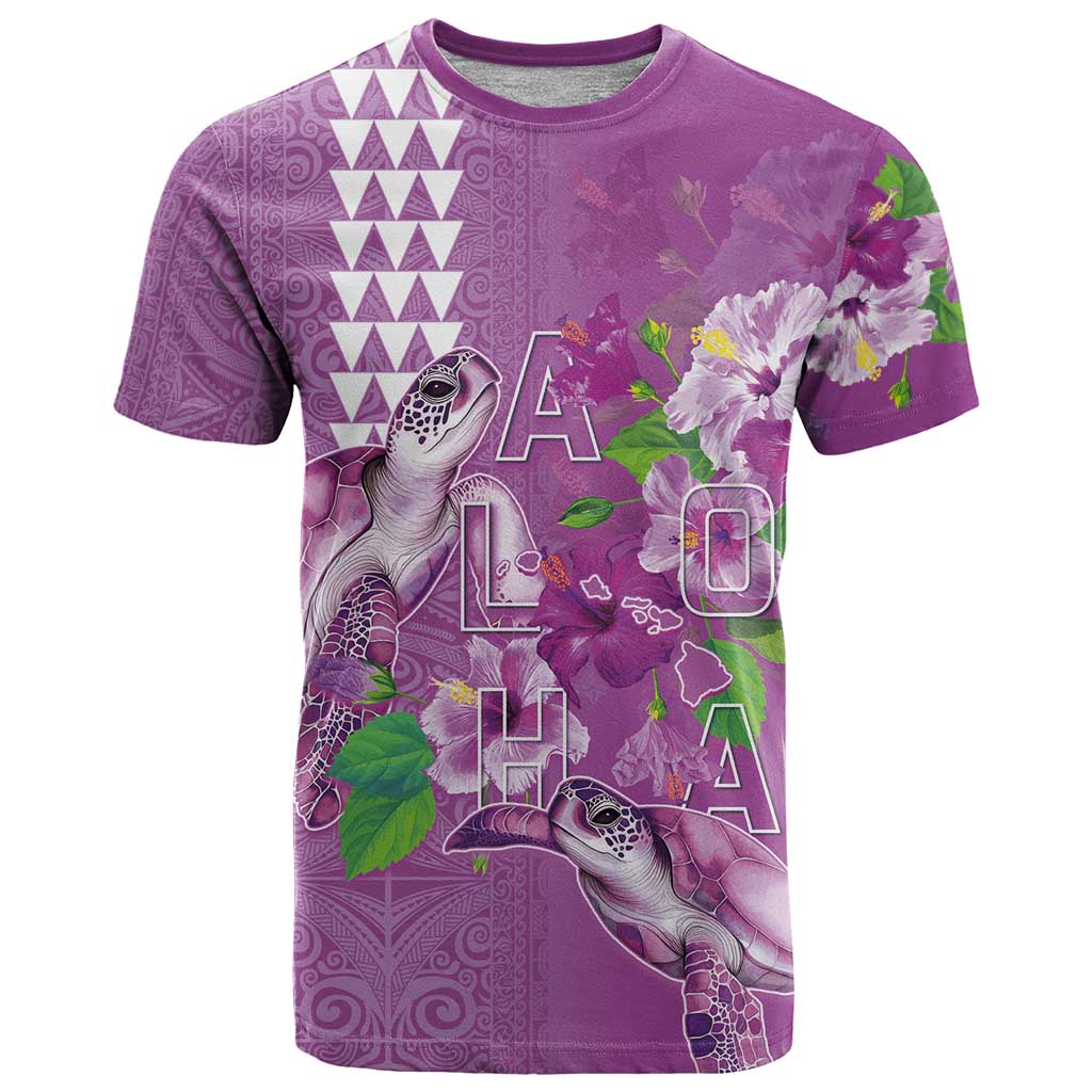 Hawaii Aloha Turtle Hibiscus and Leaves T Shirt with Polynesian and Kakau Tattoos Lilac Color LT03 Purple - Polynesian Pride