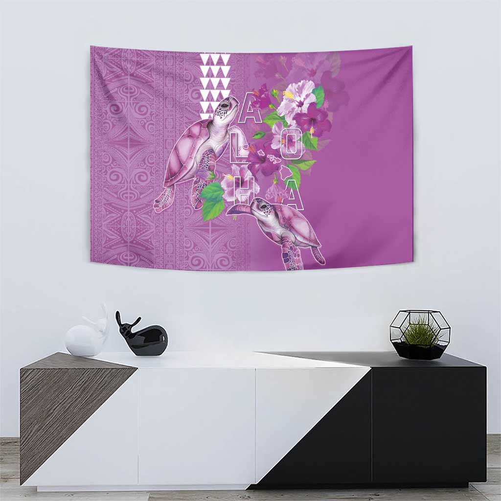 Hawaii Aloha Turtle Hibiscus and Leaves Tapestry with Polynesian and Kakau Tattoos Lilac Color LT03 - Polynesian Pride