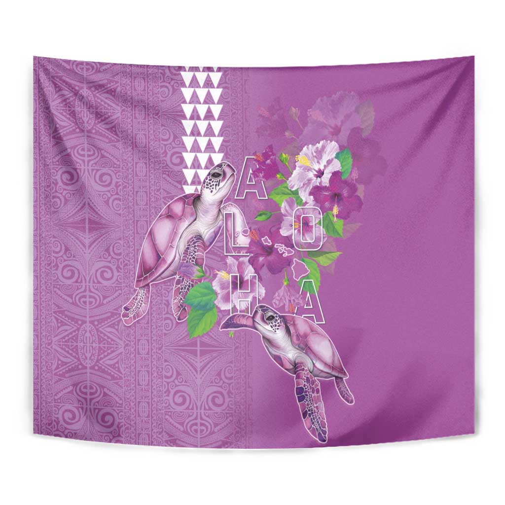 Hawaii Aloha Turtle Hibiscus and Leaves Tapestry with Polynesian and Kakau Tattoos Lilac Color LT03 - Polynesian Pride