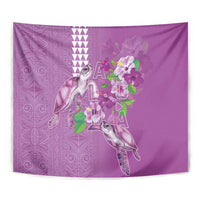 Hawaii Aloha Turtle Hibiscus and Leaves Tapestry with Polynesian and Kakau Tattoos Lilac Color LT03 - Polynesian Pride