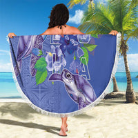Hawaii Aloha Turtle Hibiscus and Leaves Beach Blanket with Polynesian and Kakau Tattoos Denim Color LT03 - Polynesian Pride