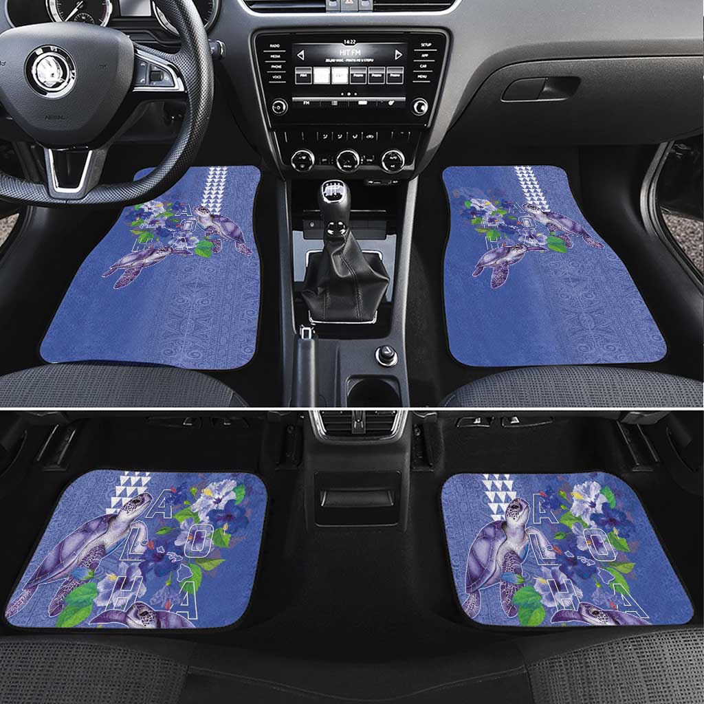 Hawaii Aloha Turtle Hibiscus and Leaves Car Mats with Polynesian and Kakau Tattoos Denim Color LT03 Set 4pcs Blue - Polynesian Pride
