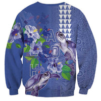 Hawaii Aloha Turtle Hibiscus and Leaves Sweatshirt with Polynesian and Kakau Tattoos Denim Color LT03 - Polynesian Pride