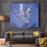 Hawaii Aloha Turtle Hibiscus and Leaves Tapestry with Polynesian and Kakau Tattoos Denim Color LT03 Blue - Polynesian Pride
