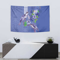 Hawaii Aloha Turtle Hibiscus and Leaves Tapestry with Polynesian and Kakau Tattoos Denim Color LT03 - Polynesian Pride
