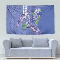 Hawaii Aloha Turtle Hibiscus and Leaves Tapestry with Polynesian and Kakau Tattoos Denim Color LT03 - Polynesian Pride