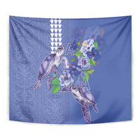 Hawaii Aloha Turtle Hibiscus and Leaves Tapestry with Polynesian and Kakau Tattoos Denim Color LT03 - Polynesian Pride
