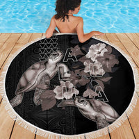 Hawaii Aloha Turtle Hibiscus and Leaves Beach Blanket with Polynesian and Kakau Tattoos Black Color LT03 - Polynesian Pride