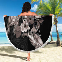 Hawaii Aloha Turtle Hibiscus and Leaves Beach Blanket with Polynesian and Kakau Tattoos Black Color LT03 - Polynesian Pride