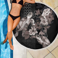 Hawaii Aloha Turtle Hibiscus and Leaves Beach Blanket with Polynesian and Kakau Tattoos Black Color LT03 - Polynesian Pride