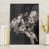 Hawaii Aloha Turtle Hibiscus and Leaves Canvas Wall Art with Polynesian and Kakau Tattoos Black Color LT03 Without Frame Black - Polynesian Pride