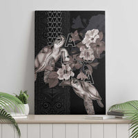 Hawaii Aloha Turtle Hibiscus and Leaves Canvas Wall Art with Polynesian and Kakau Tattoos Black Color LT03 - Polynesian Pride
