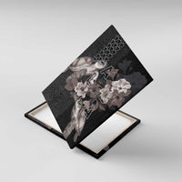 Hawaii Aloha Turtle Hibiscus and Leaves Canvas Wall Art with Polynesian and Kakau Tattoos Black Color LT03 With Frame Black - Polynesian Pride