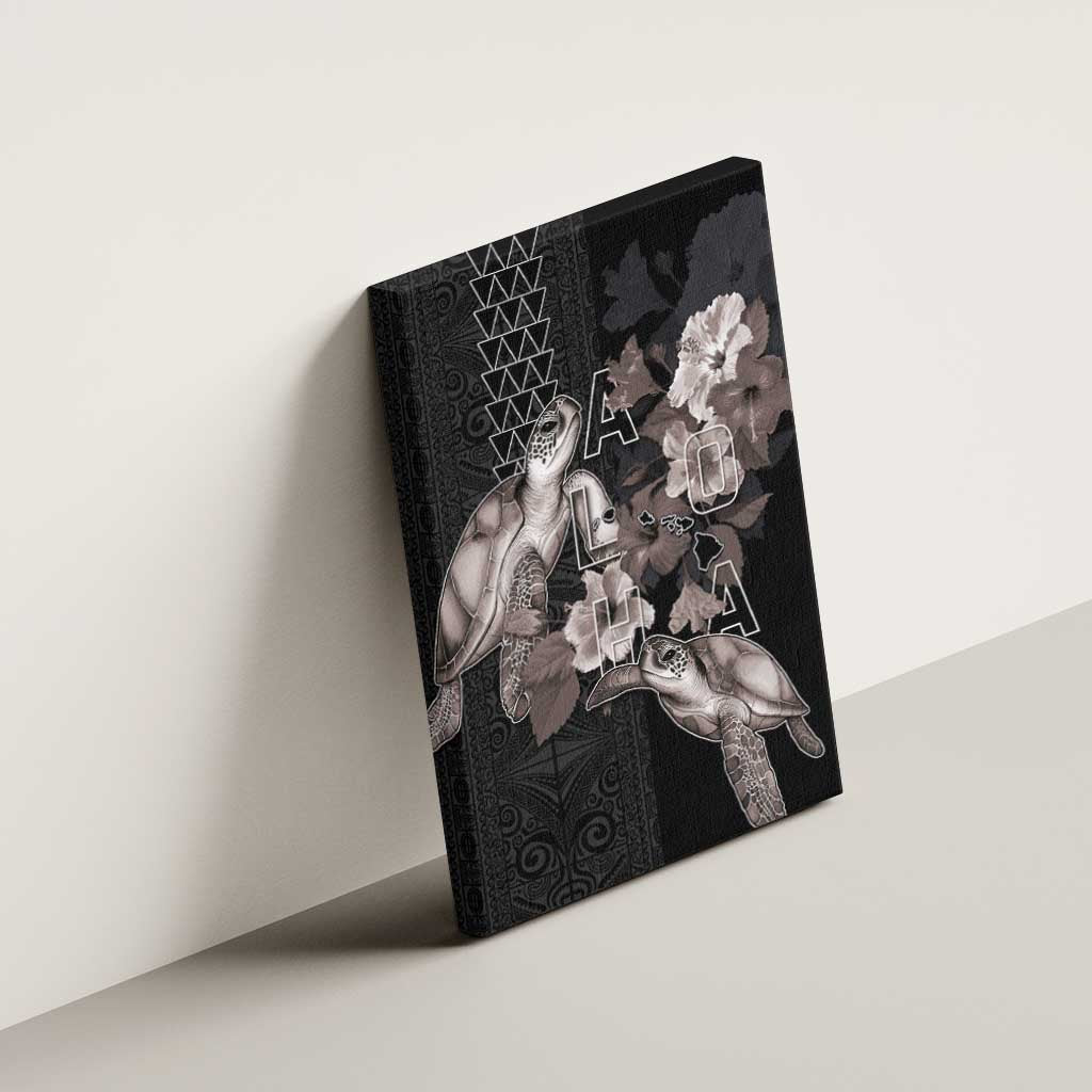 Hawaii Aloha Turtle Hibiscus and Leaves Canvas Wall Art with Polynesian and Kakau Tattoos Black Color LT03 - Polynesian Pride