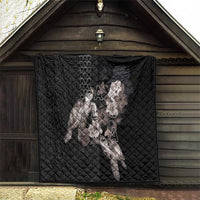 Hawaii Aloha Turtle Hibiscus and Leaves Quilt with Polynesian and Kakau Tattoos Black Color LT03 - Polynesian Pride