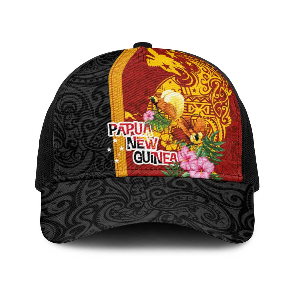 Papua New Guinea Independence Day Baseball Net Cap Birds-of-Paradise Melanesian Tattoos Tropical Plants LT03 One Size Black Multicolor - Polynesian Pride